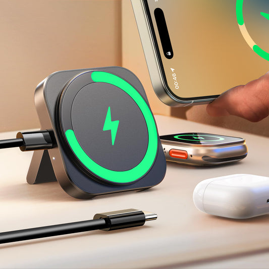 Foldable Magnetic Three-in-One Wireless Charger