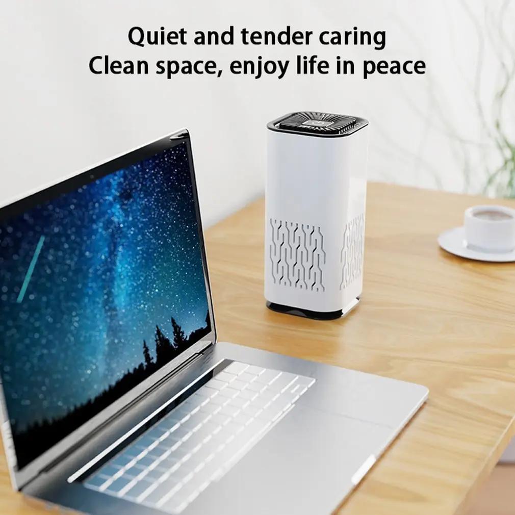 Small desktop air purifier with LED indicator and button control