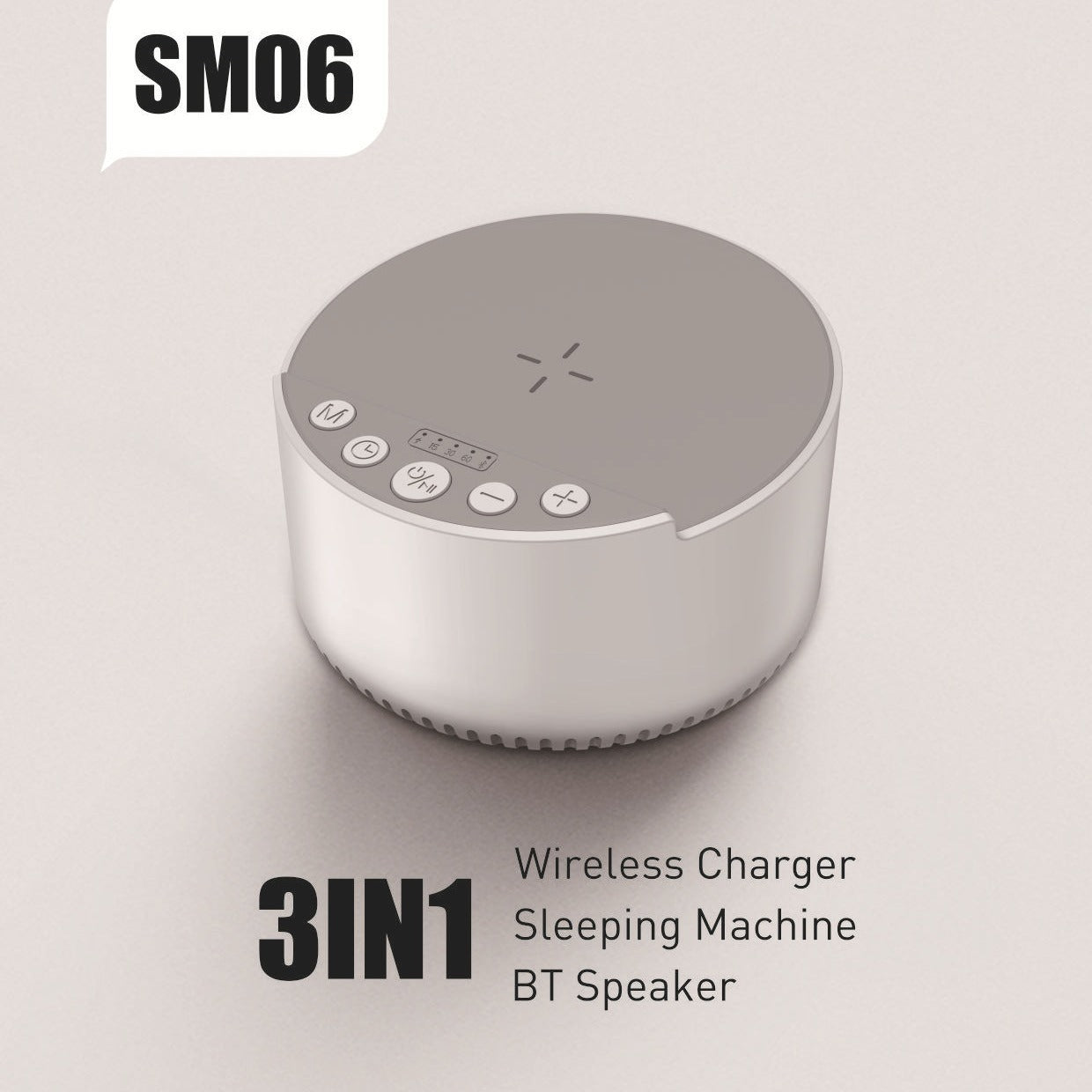 Bedside Bluetooth speaker with white noise and wireless charging pad