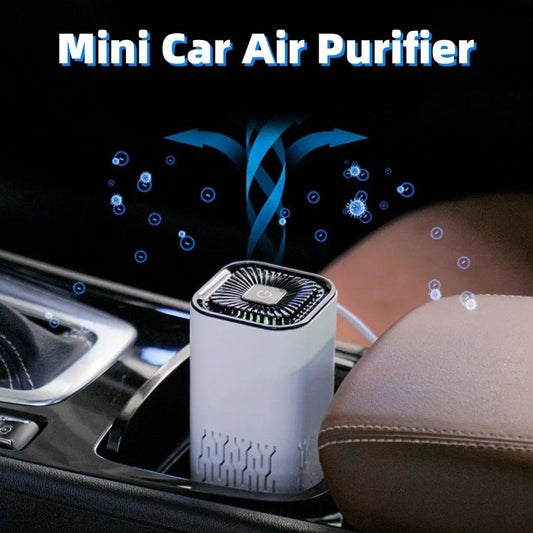 Portable car air purifier with negative ion generator in black