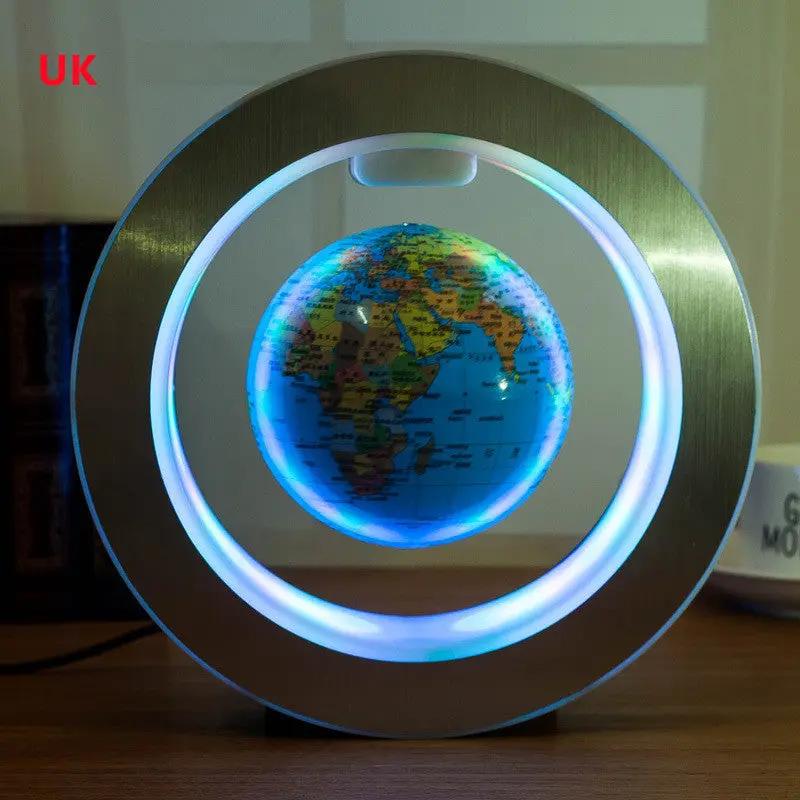 LED magnetic levitation globe in blue frame with rotating feature